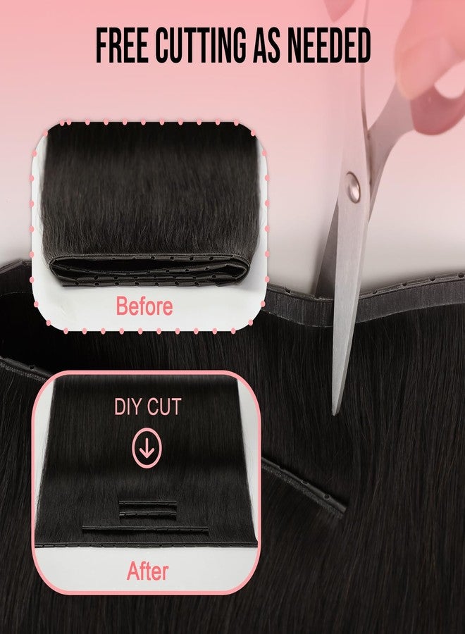 SUYYA Butterfly Weft Hair Extensions Human Hair Glueless OVO Pu Hole Genius Hand Tied Invisible DIY Double Weft Hair Extensions Straight 2PCS 14 inches Color #1B Off Black - Image 5